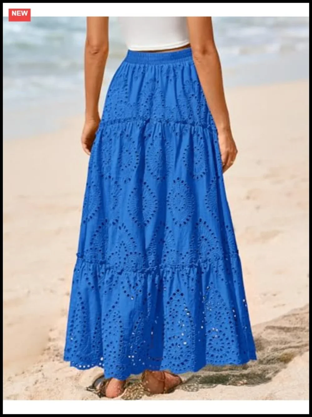 Women's Maxi Skirt Lace Embroidery High Waist Boho Flowy A-Line Summer Beach
